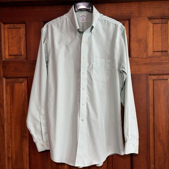 Brooks Brothers Regent Shirt Men's Size 16.5-6/7 Green White Check Long Sleeve - Picture 1 of 10